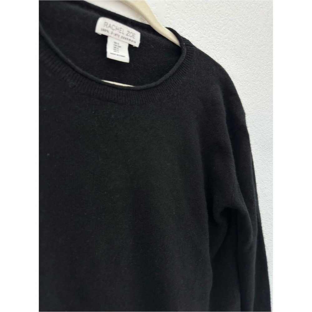Rachel Zoe Womens 100 Cashmere Split Hem Crewneck Sweater Size S Black Knit Cozy - Picture 4 of 8